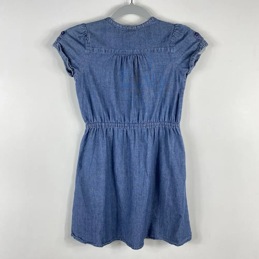 OshKosh B'Gosh Girls Size 7 Ruffle Detail Denim Dress Blue 100% Cotton